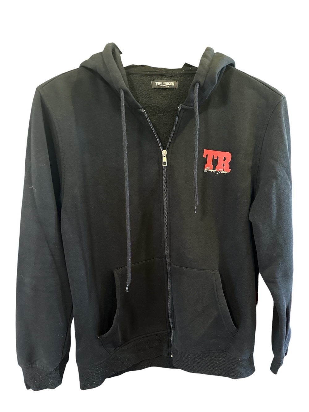 True Religion Black Zip-Up Hoodie with Red TR Logo